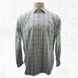 TailorByrd Dress Shirt Men's XL Green Blue Plaid Cotton Long Sleeve